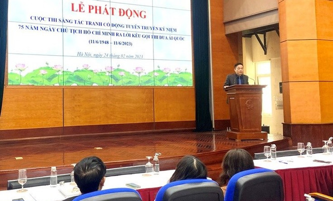 Thi sáng tác tranh cổ động 75 năm Ngày ra lời kêu gọi thi đua ái quốc ảnh 2