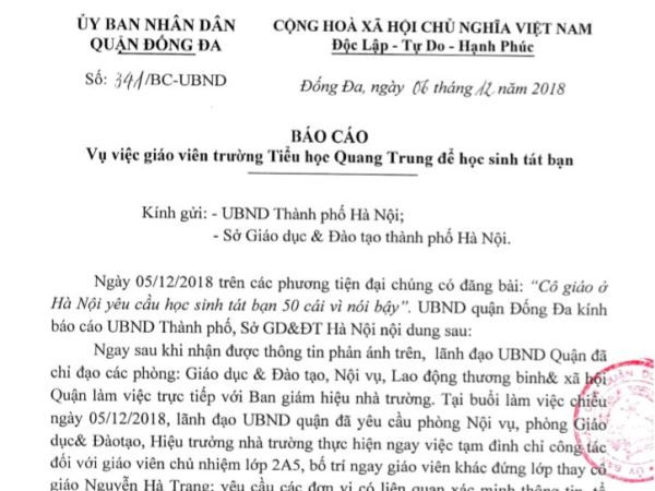 Vụ học sinh bị phạt tát 50 cái: Bất ngờ với báo cáo của Quận Đống Đa ảnh 1