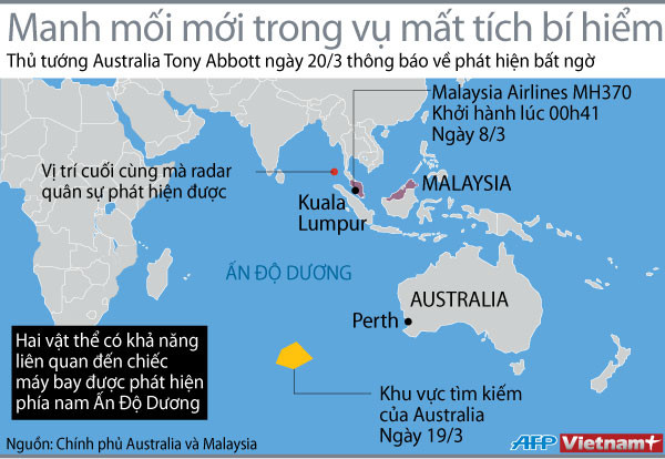 Vị trí Australia phát hiện 2 vật thể có khả năng liên quan MH370 ảnh 1