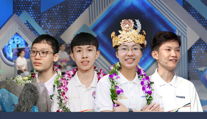 Bốn nhà vô địch các cuộc thi quý cùng hội tụ trong vòng chung kết năm cuộc thi Đường lên đỉnh Olympia năm 2021. (Ảnh: CTV/Vietnam+) Bốn nhà vô địch Olympia 2020 'hội quân' trong một trường đại học ảnh 1