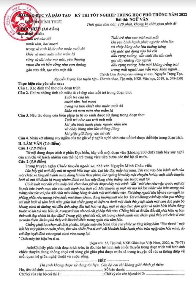 Bộ GD-ĐT công bố đáp án môn Ngữ văn Kỳ thi tốt nghiệp THPT 2022 ảnh 4