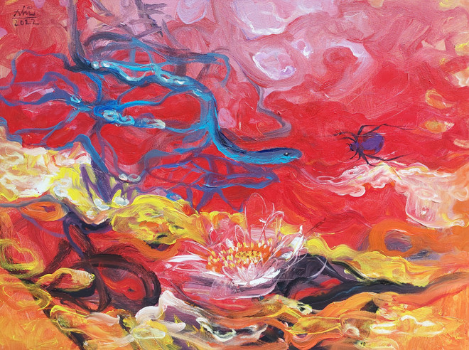 'Âm không' của họa sỹ Bình Nhi: Hoa sen Việt nở trên đất Phật Nepal ảnh 4