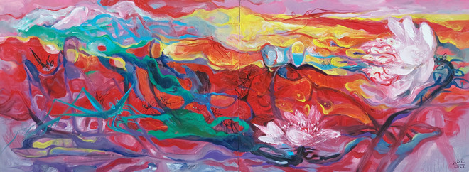 'Âm không' của họa sỹ Bình Nhi: Hoa sen Việt nở trên đất Phật Nepal ảnh 2