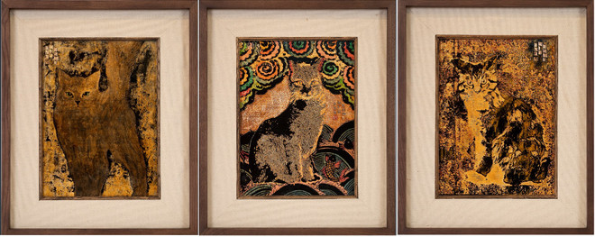 Họa tiết dân gian và kỹ thuật hiện đại hòa trong bộ tranh mèo chơi Tết ảnh 2