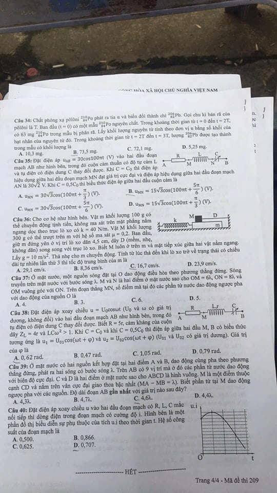 Đề thi chính thức môn Vật lý kỳ thi THPT quốc gia 2018 ảnh 5