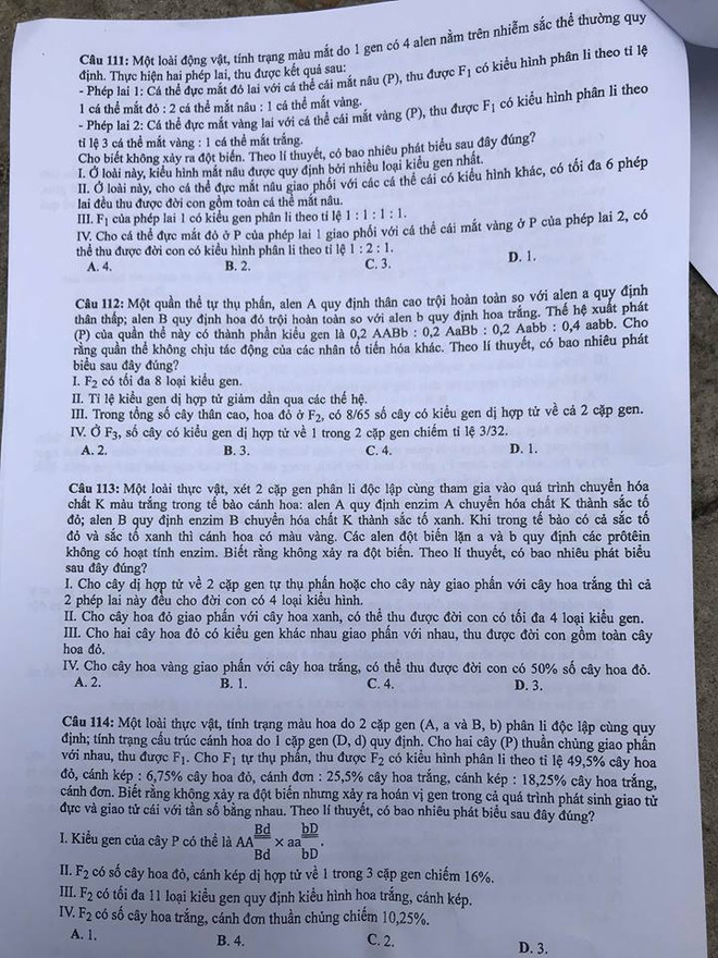 Đề thi chính thức môn Sinh học kỳ thi THPT quốc gia 2018 ảnh 5