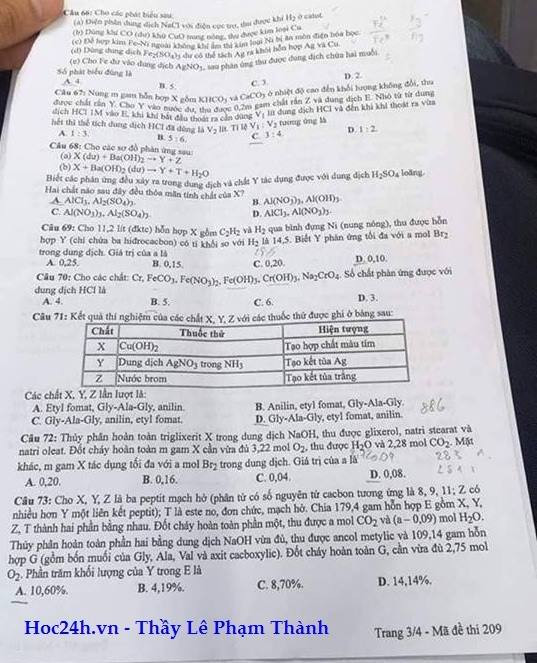 Đề thi chính thức môn Hóa học kỳ thi trung học phổ thông quốc gia ảnh 4