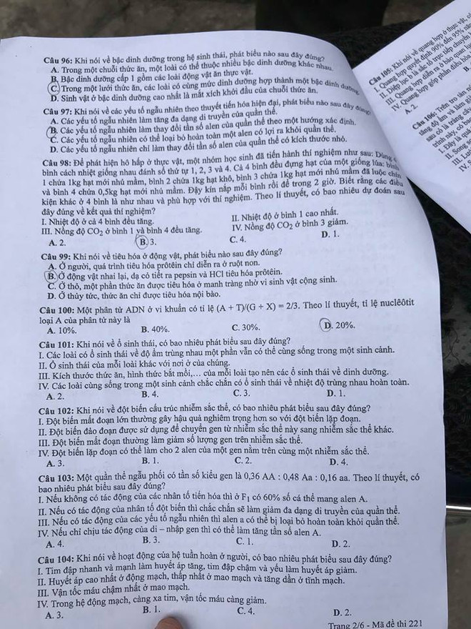 Đề thi chính thức môn Sinh học kỳ thi THPT quốc gia 2018 ảnh 3
