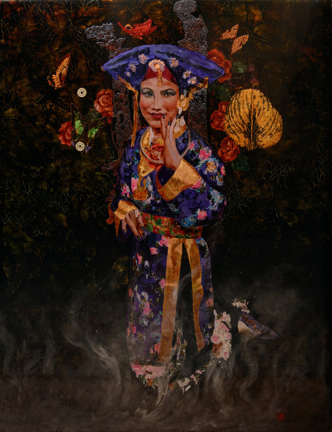 Tranh ''Chầu Lục Cung Nương.'' Tín ngưỡng thờ Mẫu đẹp kỳ ảo trên chất liệu tranh sơn mài ảnh 3