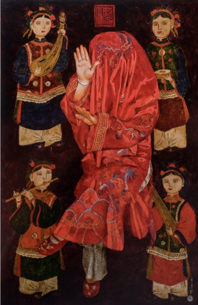 Tín ngưỡng thờ Mẫu đẹp kỳ ảo trên chất liệu tranh sơn mài ảnh 4