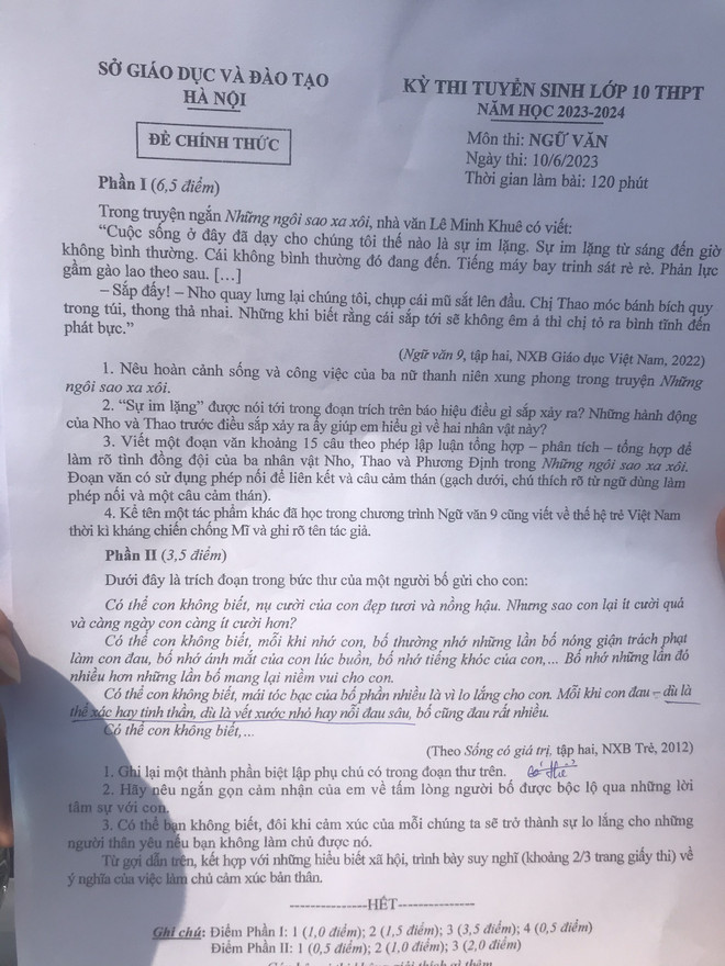 Thí sinh Hà Nội xúc động khi tình cảm người cha đi vào đề thi Văn ảnh 2