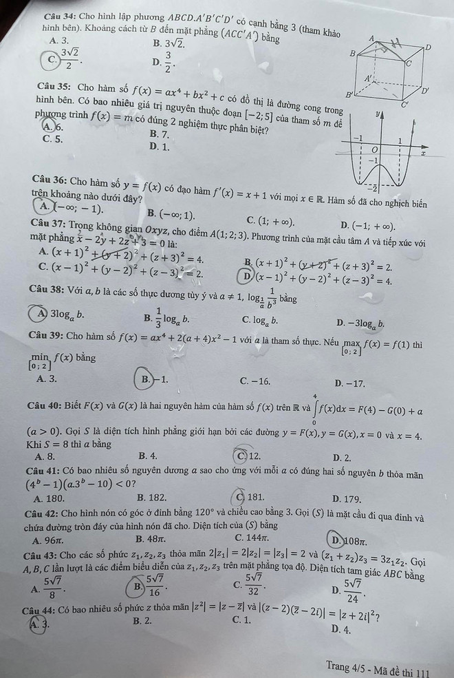 Đề thi chính thức môn Toán, Kỳ thi tốt nghiệp trung học phổ thông ảnh 4