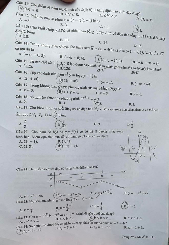 Đề thi chính thức môn Toán, Kỳ thi tốt nghiệp trung học phổ thông ảnh 2