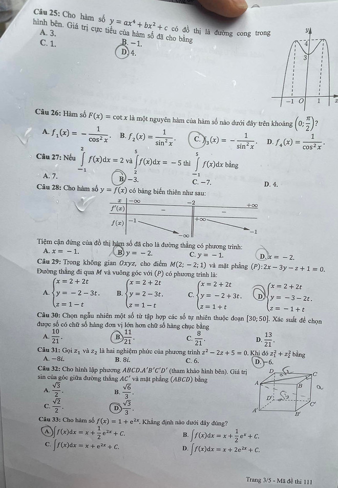 Đề thi chính thức môn Toán, Kỳ thi tốt nghiệp trung học phổ thông ảnh 3