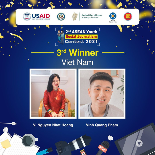 Hai sinh viên Hoàng Nguyễn Nhật Vi và Phạm Quang Vinh. (Ảnh: PV) Sinh viên Việt Nam đoạt giải ASEAN với ý tưởng giảm rác thải nhựa ảnh 1