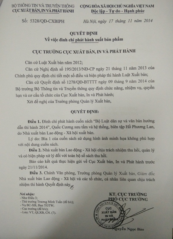 Cục Xuất bản yêu cầu đình chỉ phát hành sách luật in hình Công Lý ảnh 2