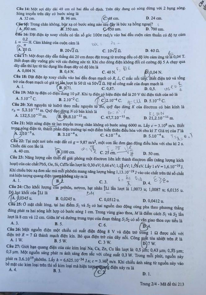 Thi THPT quốc gia 2019: Đề thi chính thức môn Vật lý ảnh 2