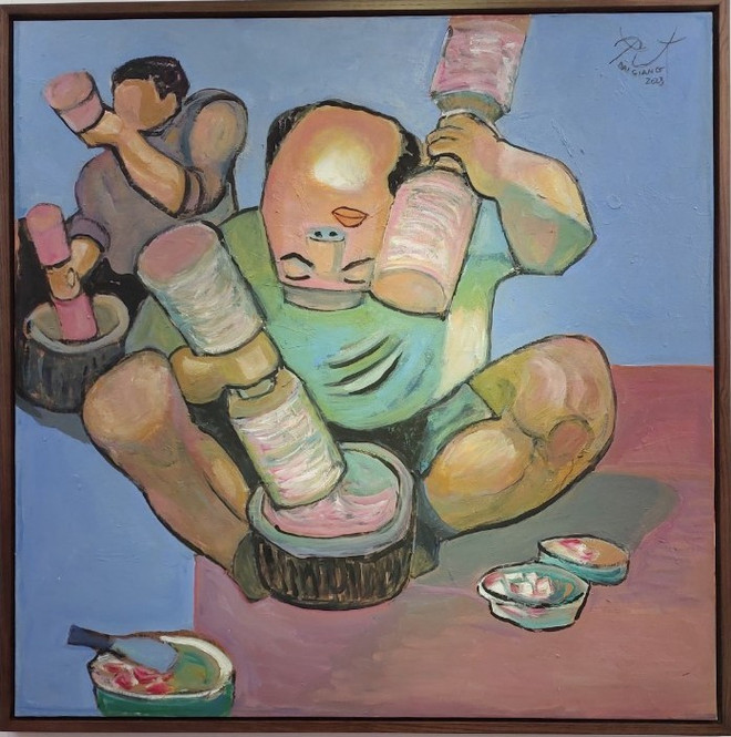 Làm giò chả ở Hà Nội. Họa sỹ Nguyễn Đại Giang tìm 'Cội nguồn' bằng 'nghệ thuật đảo ngược' ảnh 7
