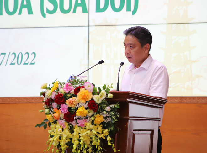 Thứ trưởng Hoàng Đạo Cương phát biểu tại sự kiện. (Ảnh: Báo Tổ quốc) Bộ VHTTDL: Sửa đổi Luật Di sản văn hóa để phù hợp với phát triển ảnh 1