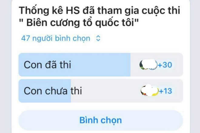 Giáo viên chủ nhiệm thống kê số lượng học sinh tham gia các cuộc thi trên nhóm Zalo lớp. (Ảnh: NVCC) Phụ huynh bức xúc vì trường phát động các cuộc thi trực tuyến ảnh 2