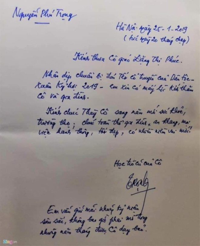 Bức thư của Tổng Bí thư Nguyễn Phú Trọng gửi cô Đặng Thị Phúc. (Ảnh: Zing.vn) 15eb341f-6025-4d5c-9e56-b986bba85d29.jpeg