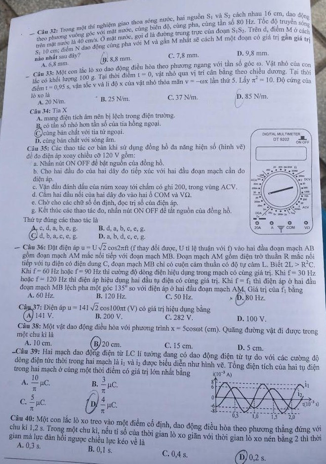 Đề thi tuyển sinh đại học năm 2014 môn Vật lý, khối A-A1 ảnh 6