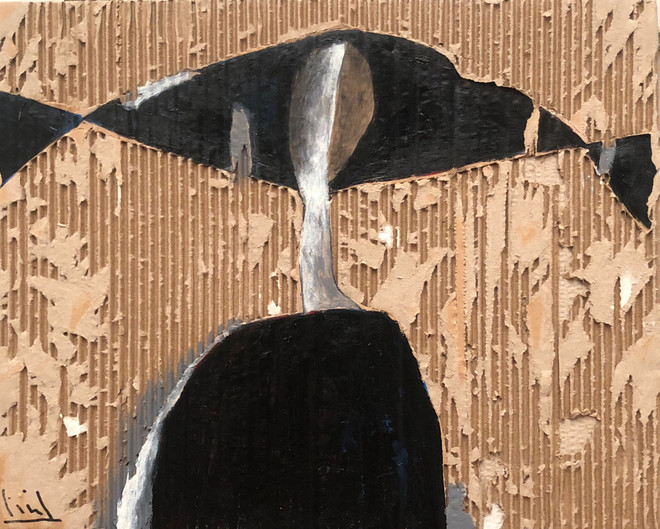 "Phù du" (acrylic trên bìa" của Tào Linh. (Ảnh: G39) Lê Thiết Cương và các học viên nhí khoác ‘áo mới’ cho vật liệu cũ ảnh 3