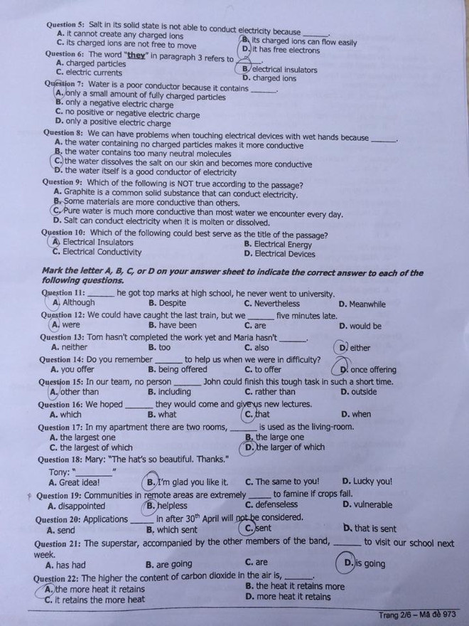 Đề thi môn Ngoại ngữ khối A1 kỳ thi tuyển sinh đại học năm 2014 ảnh 2
