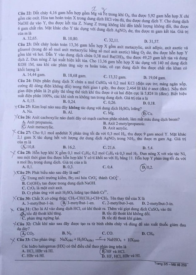 Đề thi môn Hóa học khối A kỳ thi tuyển sinh đại học năm 2014 ảnh 3