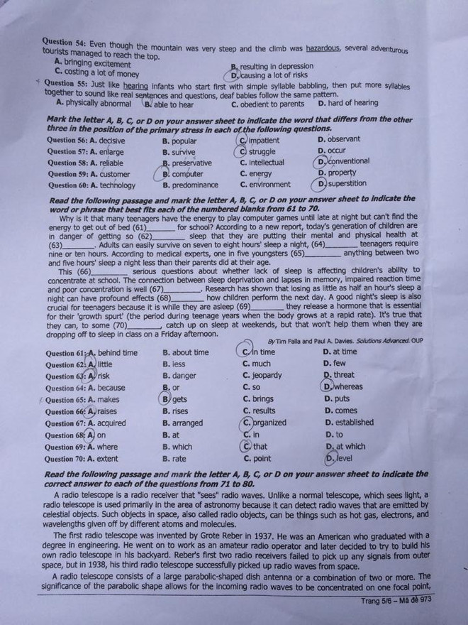 Đề thi môn Ngoại ngữ khối A1 kỳ thi tuyển sinh đại học năm 2014 ảnh 5