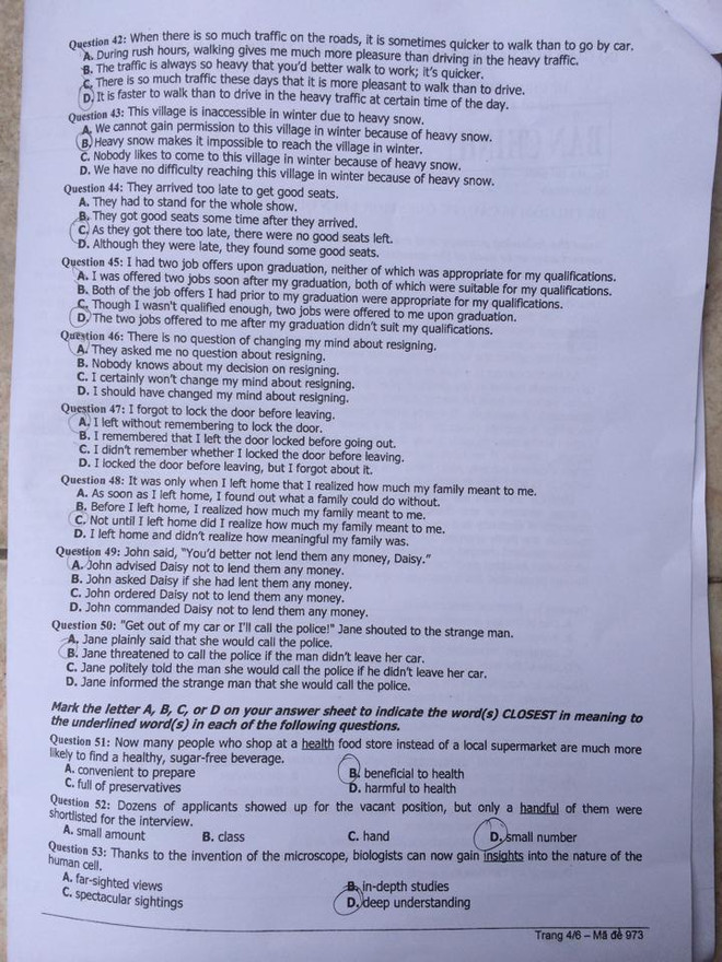 Đề thi môn Ngoại ngữ khối A1 kỳ thi tuyển sinh đại học năm 2014 ảnh 4