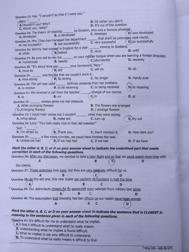 Đề thi môn Ngoại ngữ khối A1 kỳ thi tuyển sinh đại học năm 2014 ảnh 3