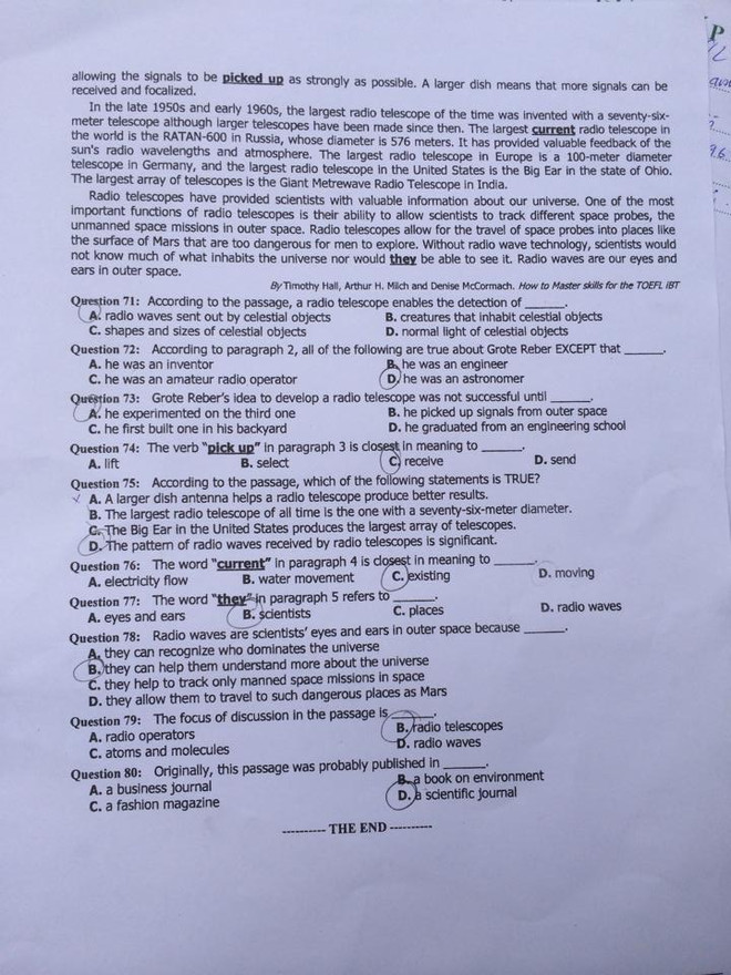 Đề thi môn Ngoại ngữ khối A1 kỳ thi tuyển sinh đại học năm 2014 ảnh 6