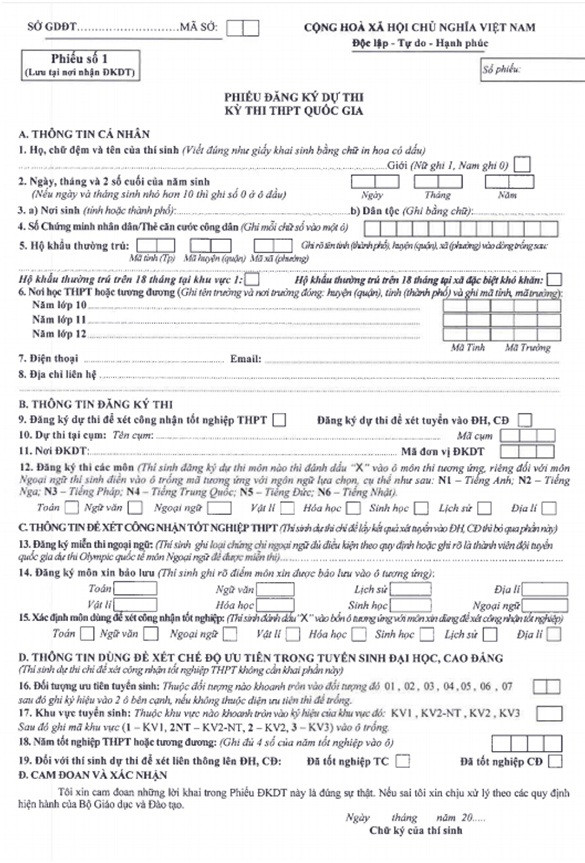 Hướng dẫn chi tiết cách ghi hồ sơ đăng ký dự thi THPT quốc gia ảnh 2