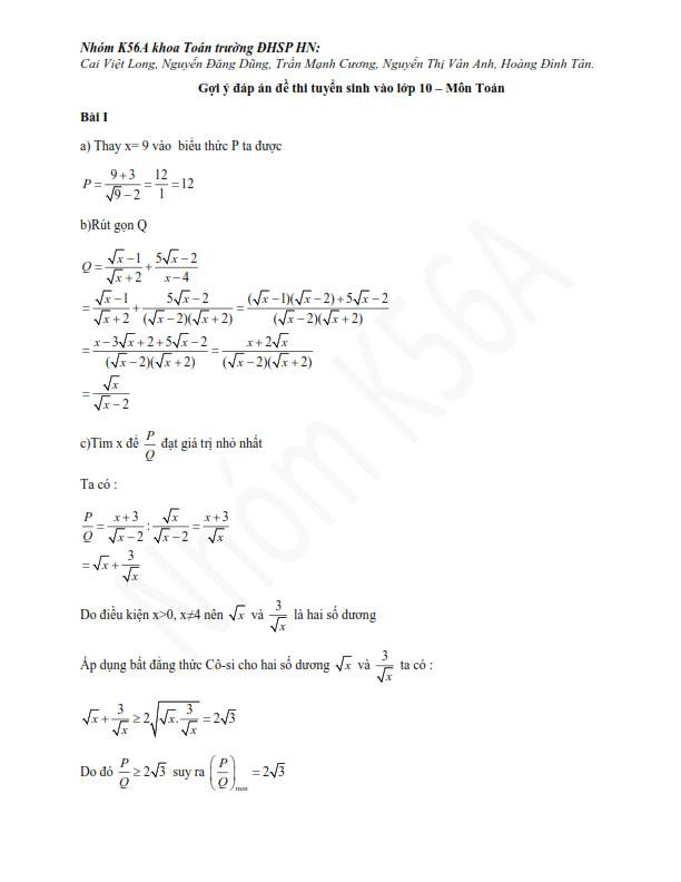Hướng dẫn giải đề thi môn Toán tuyển sinh vào lớp 10 ở Hà Nội ảnh 2