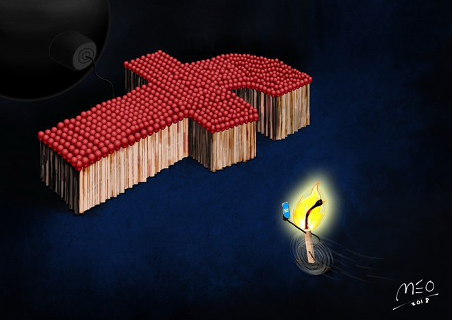 Tác phẩm "Chực chờ" của họa sỹ Lê Diệu Bang giành giải nhất. (Ảnh: BTC) Giải Biếm họa báo chí Việt Nam: ‘Nóng’ chuyện ứng xử trên mạng xã hội ảnh 2
