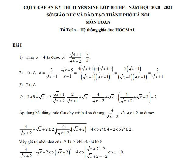 Gợi ý giải đề thi môn Toán kỳ thi tuyển vào lớp 10 tại Hà Nội ảnh 3