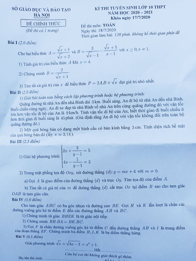 Gợi ý giải đề thi môn Toán kỳ thi tuyển vào lớp 10 tại Hà Nội ảnh 2