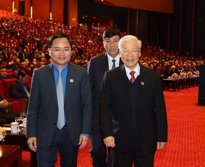 Tổng Bí thư, Chủ tịch nước Nguyễn Phú Trọng dự lễ kỷ niệm 90 năm thành lập Đoàn. (Ảnh: Trí Dũng/TTXVN) Đoàn thanh niên: Hành trình 90 năm xung kích của rường cột quốc gia ảnh 4