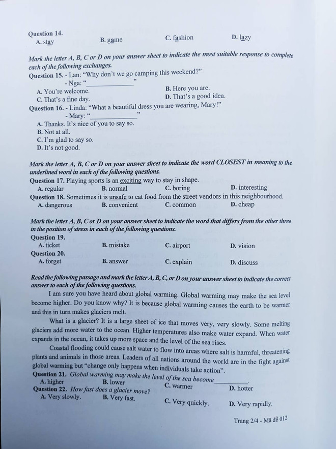 Hà Nội: Đề thi chính thức môn Ngoại ngữ kỳ thi tuyển sinh vào lớp 10 ảnh 3