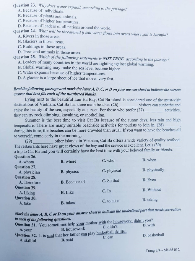 Hà Nội: Đề thi chính thức môn Ngoại ngữ kỳ thi tuyển sinh vào lớp 10 ảnh 4