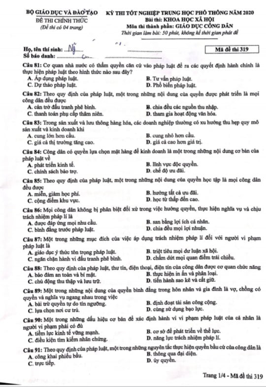 Thi tốt nghiệp THPT: Gợi ý đáp án môn Giáo dục công dân ảnh 2