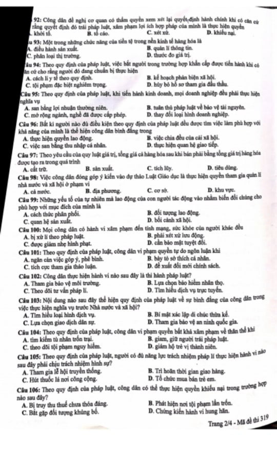 Thi tốt nghiệp THPT: Gợi ý đáp án môn Giáo dục công dân ảnh 3