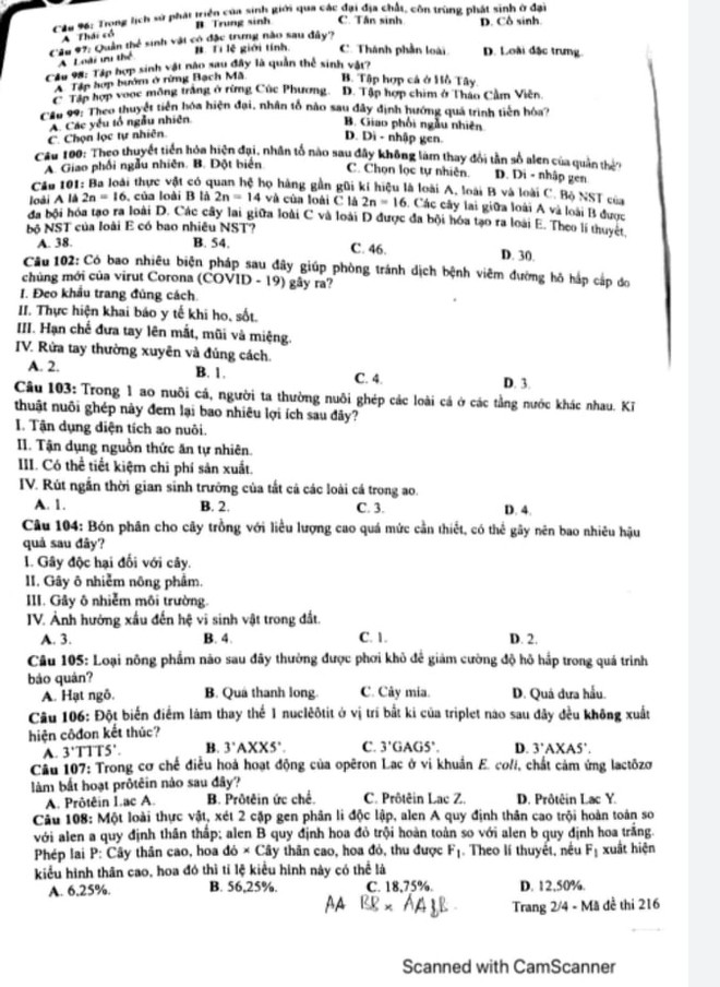 Gợi ý đáp án môn Sinh học kỳ thi Tốt nghiệp Trung học phổ thông 2020 ảnh 3