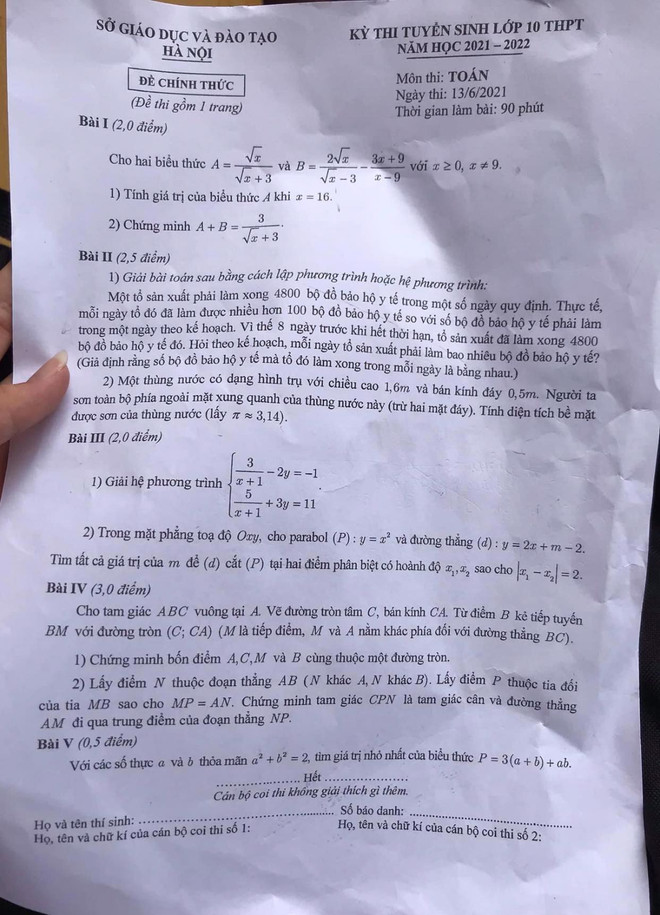 Gợi ý đáp án môn Toán kỳ thi tuyển sinh vào lớp 10 của Hà Nội ảnh 2