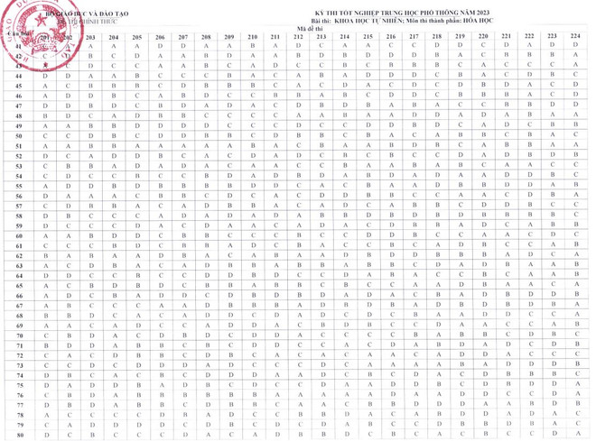 Bộ GD-ĐT công bố đáp án 8 môn thi trắc nghiệm kỳ thi tốt nghiệp THPT ảnh 4