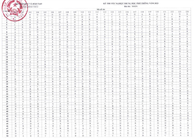 Bộ GD-ĐT công bố đáp án 8 môn thi trắc nghiệm kỳ thi tốt nghiệp THPT ảnh 9