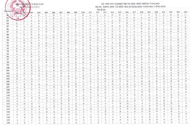 Bộ GD-ĐT công bố đáp án 8 môn thi trắc nghiệm kỳ thi tốt nghiệp THPT ảnh 3