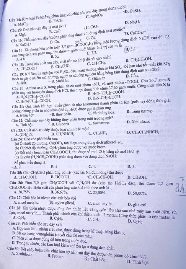 Đề chính thức môn Hóa học kỳ thi trung học phổ thông quốc gia ảnh 2