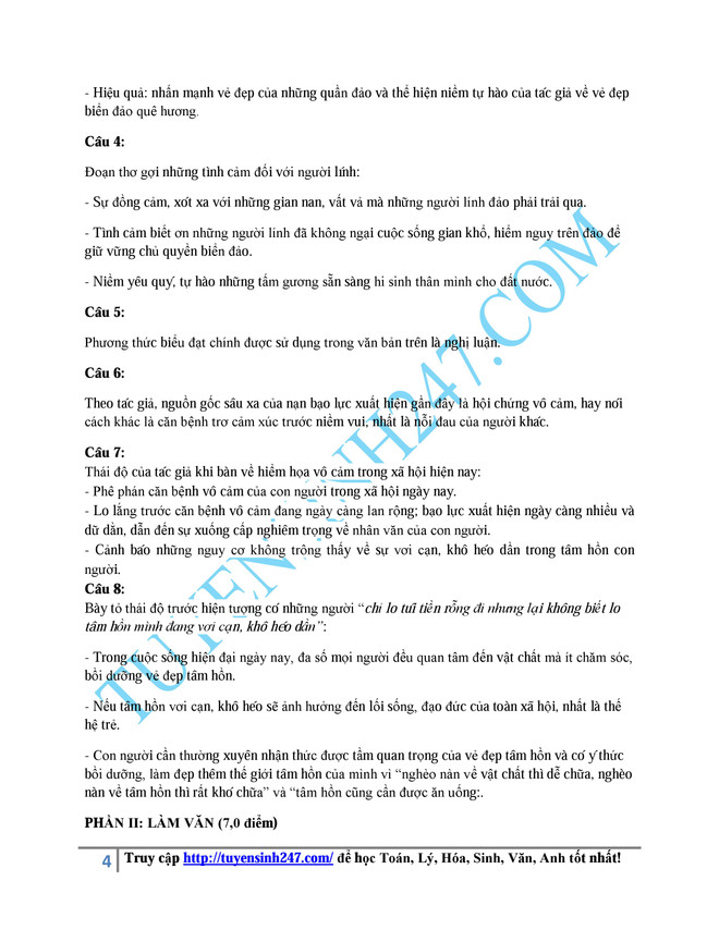 Đáp án đề thi môn Ngữ văn kỳ thi trung học phổ thông ảnh 4